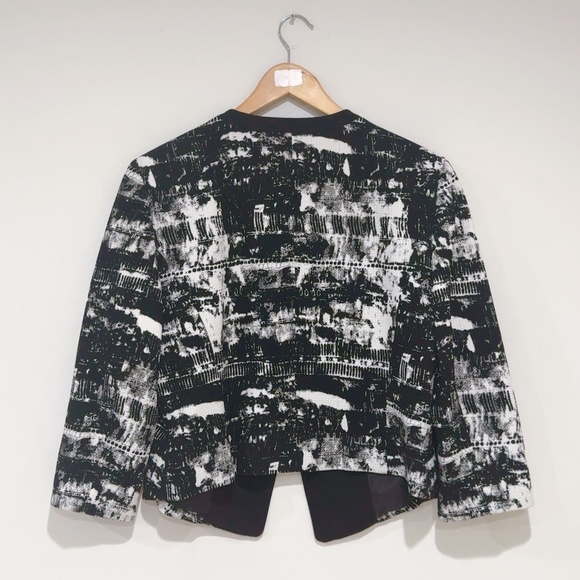 Nine West Women's Black & White Abstract Print Open-front Blazer Jacket Size 12 - Picture 4 of 5